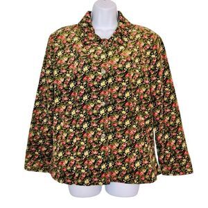 Vintage Pebble Brook Corduroy Womens Blazer SZ M Green Floral